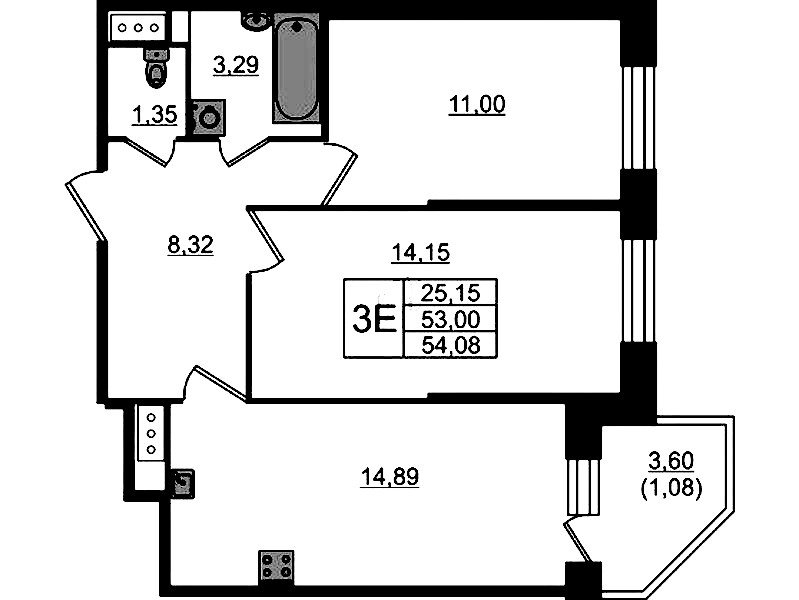2-комнатная квартира 54.08 м², 9/23 эт., ЖК «Живи! В Рыбацком»